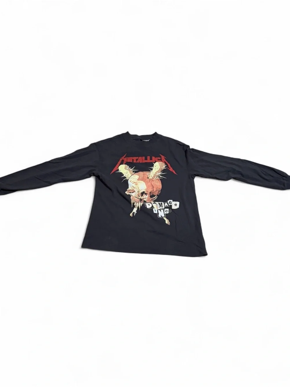 H&M Black Long Sleeve Graphic Tee with Red and Cream Print